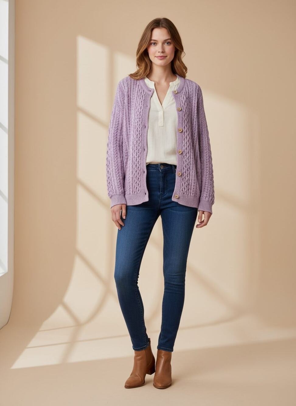 Aran Woollen Mills Women's Cotton Irish Cable Knit Cotton Button Cardigan 2XL